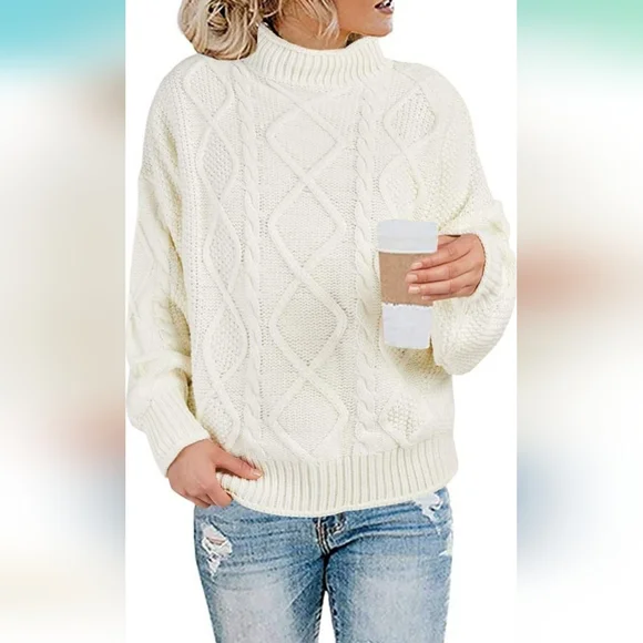 Cable Knit Sweater High Neck Sweater Amazon Womens Mid Blue Cable